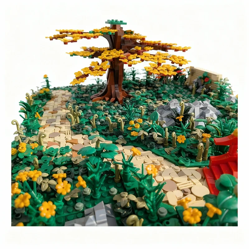 15632ピース MOC アジア風ジオラマ パゴダ橋 樹木 モジュール式街並みモデル 組み立てブロック 建築 クリスマスギフト おもちゃ