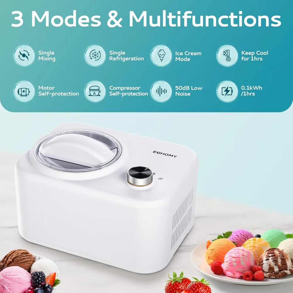 1.1 Quart Ice Cream Maker Machine with Built-in Compressor, Fully Automatic, No Pre-freezing, 2 Buttons Control, 1 Hour