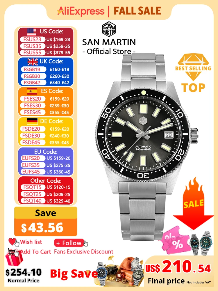 San Martin 62mas Taucheruhr 39 mm klassische NH35 Herren automatische mechanische Uhren Saphir wasserdicht 200 m SLN C3 leuchtend SN0007