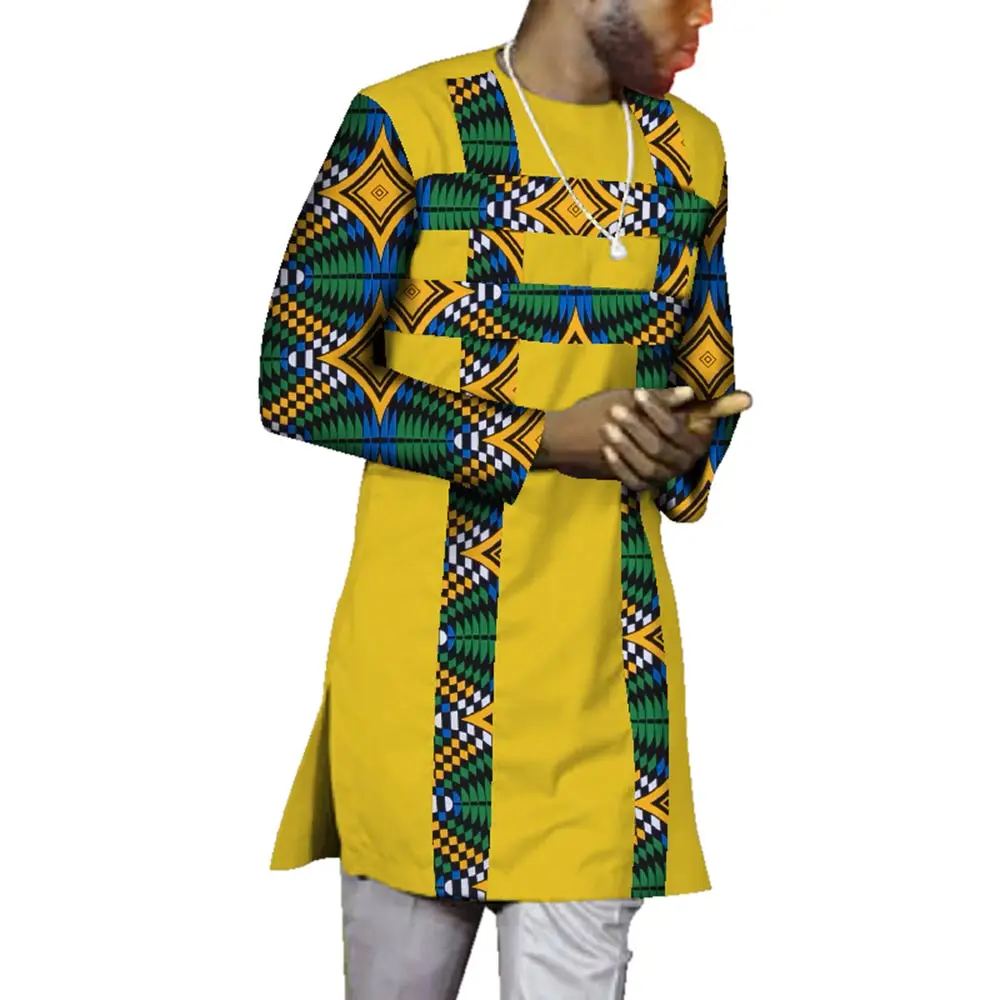 African Shirt for Men O-Neck Dashiki Dress Shirt Long Sleeve African Printed Patchwork Shirt Male Causal Party Wedding WYN607