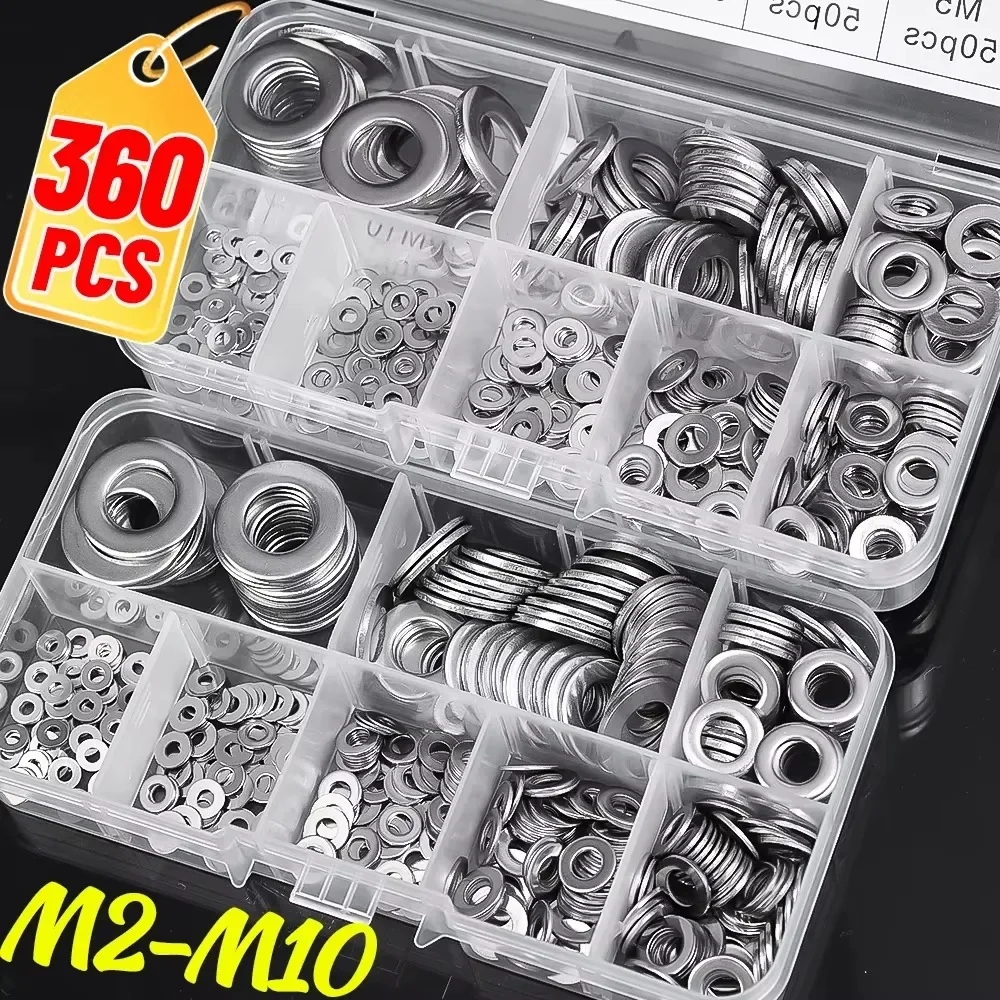 Stainless Steel Washer Multi-function Flat Washers Ring Plain Washer Gaskets Assortment Kit Sturdy Hardware Metal Washers M2-M10