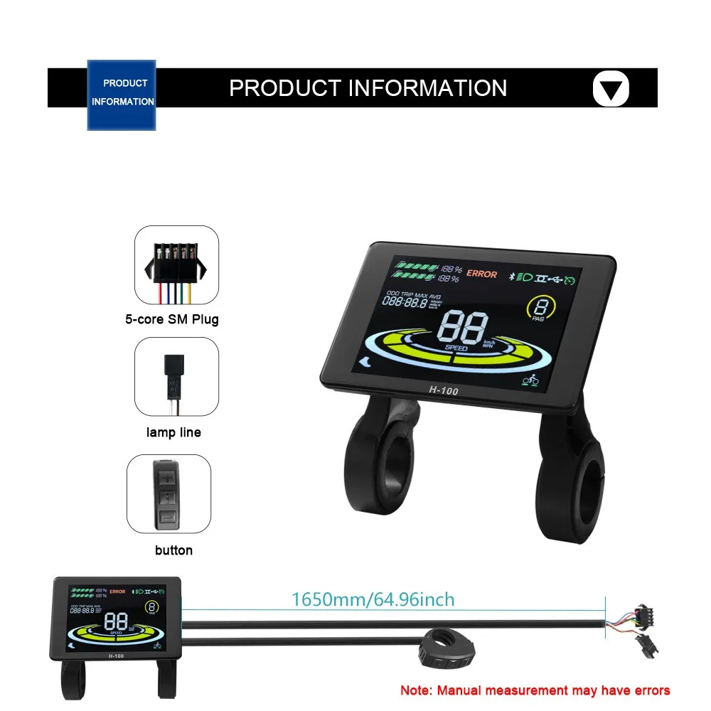 Electric bicycle Display JN H-100 Color Screen Horizontal LCD Display SM Connector Mountain bike e-Bike refit Accessor