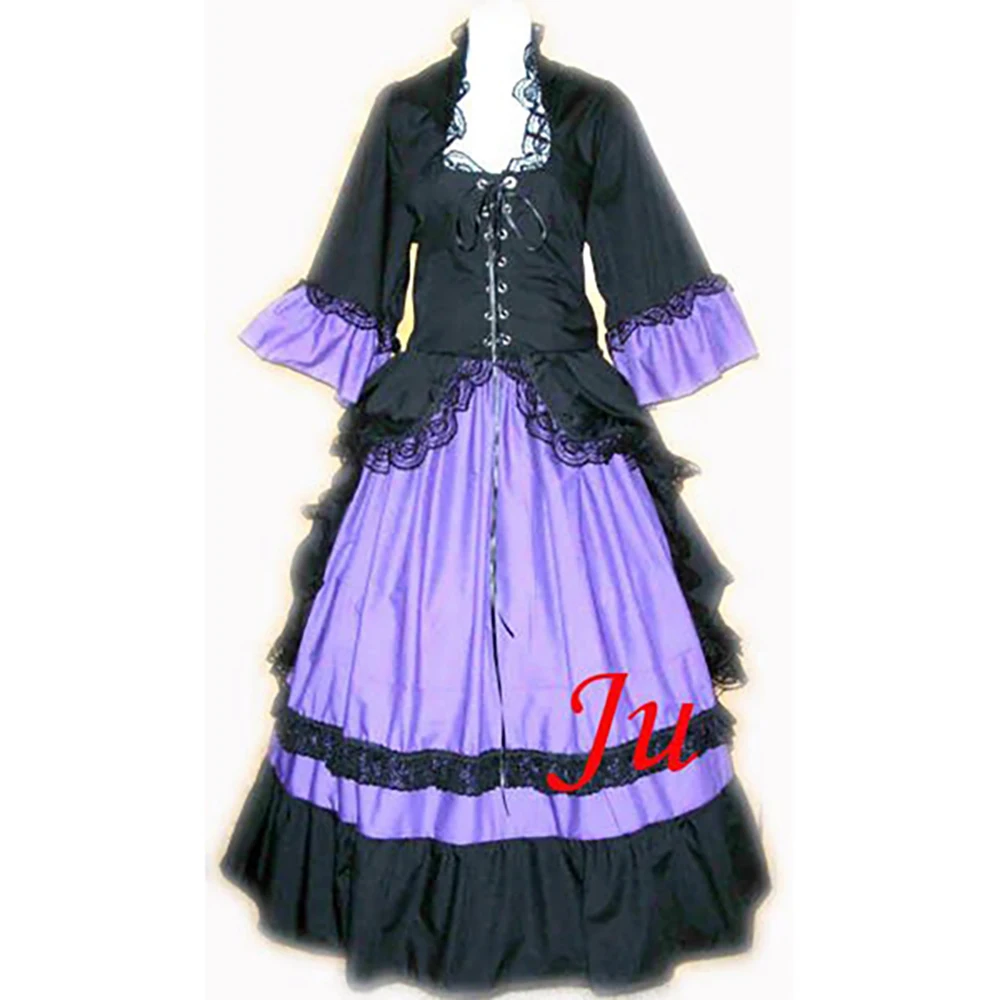 fondcosplay Medieval Gown Victorian Rococo Ball Gothic Punk Cotton black Lilac dress skirt Cosplay Costume CD/TV[CK193]