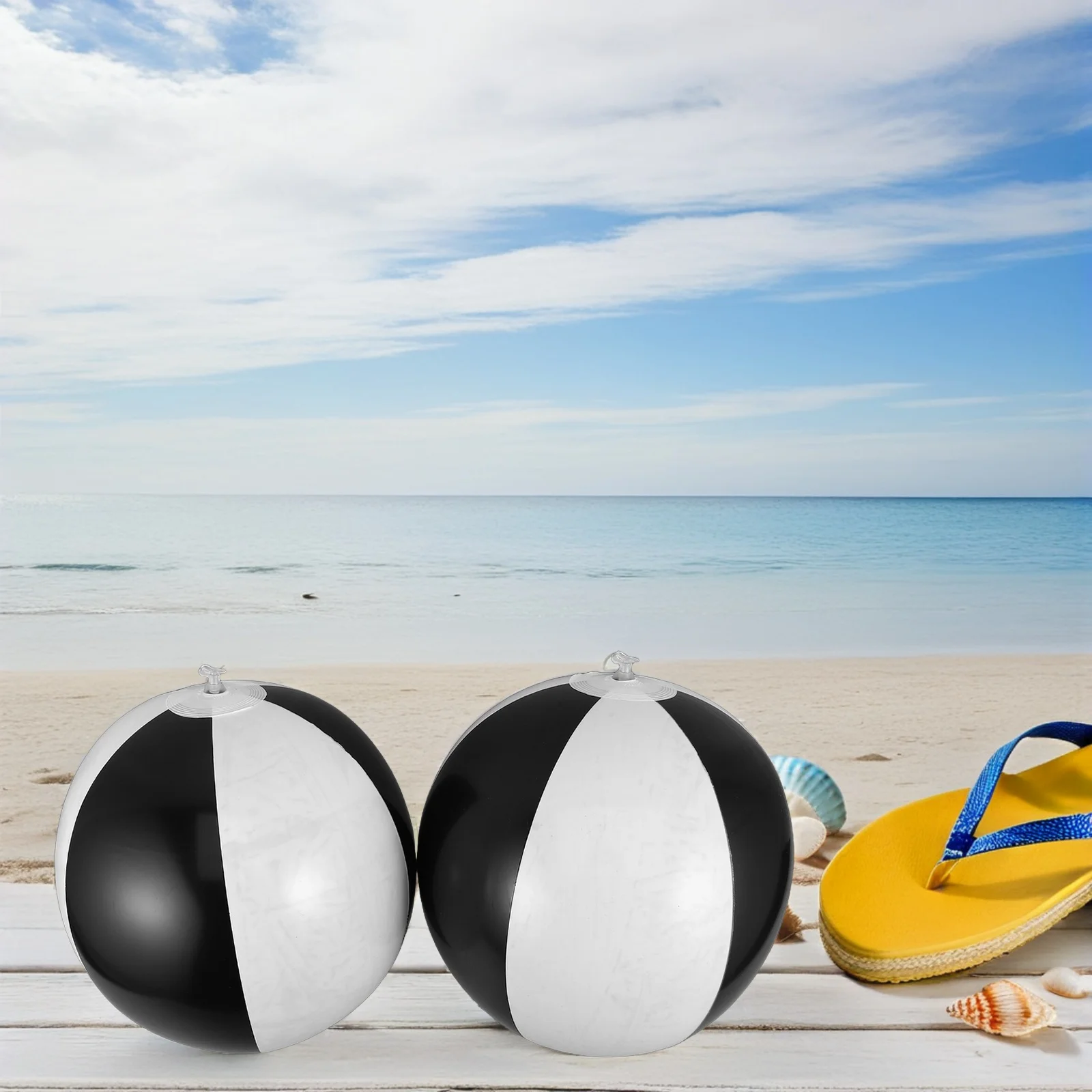 Balles de plage gonflables, 6 pièces, noires et blanches, 36cm, légères, pour enfants, fête à la piscine, jeux amusants en plein air, jouets de plage