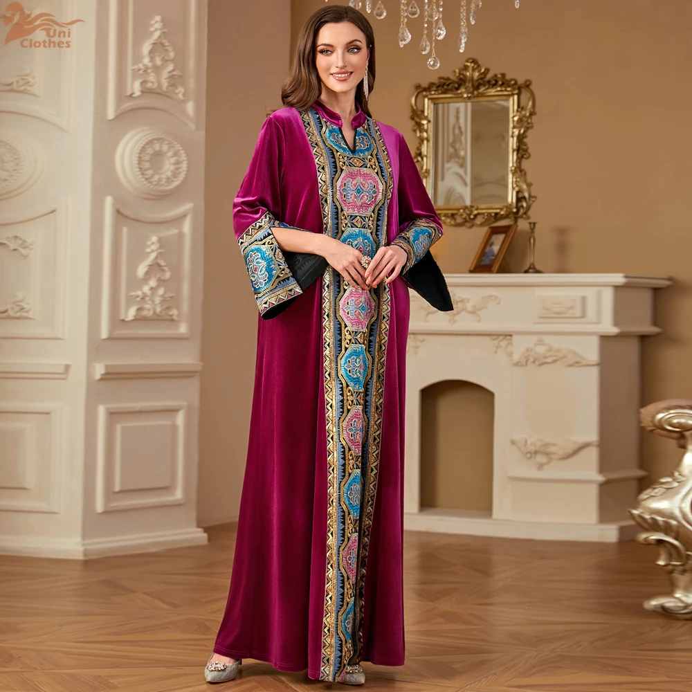 

Новое мусульманское бархатное свободное платье с вышивкой и блестками, платья-кафтан, женские Дубайские марокканские элегантные Абая 2025