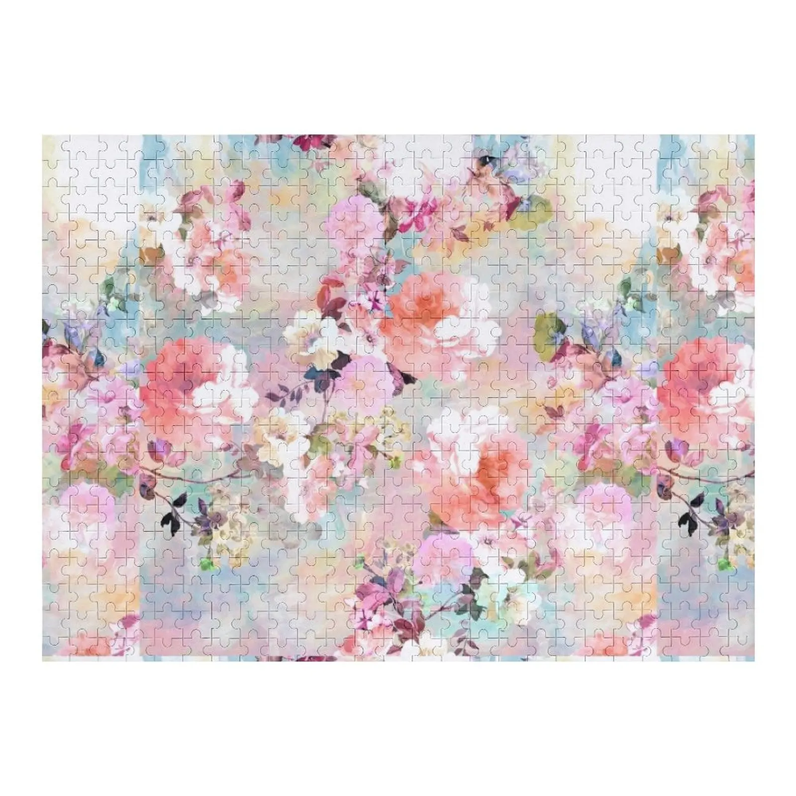 

Romantic Pink Teal Watercolor Chic Floral Pattern Jigsaw Puzzle Toys For Children Wood Photo Personalized Baby Wooden Puzzle