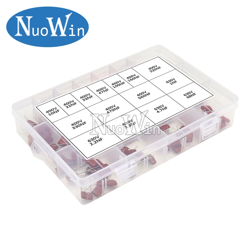 

150pcs/Lot CBB Polypropylene Film capacitor Kit 10NF-68NF 400V 630V Capacitance Assortment Set 22NF 33NF 47NF 100NF 220NF 470NF