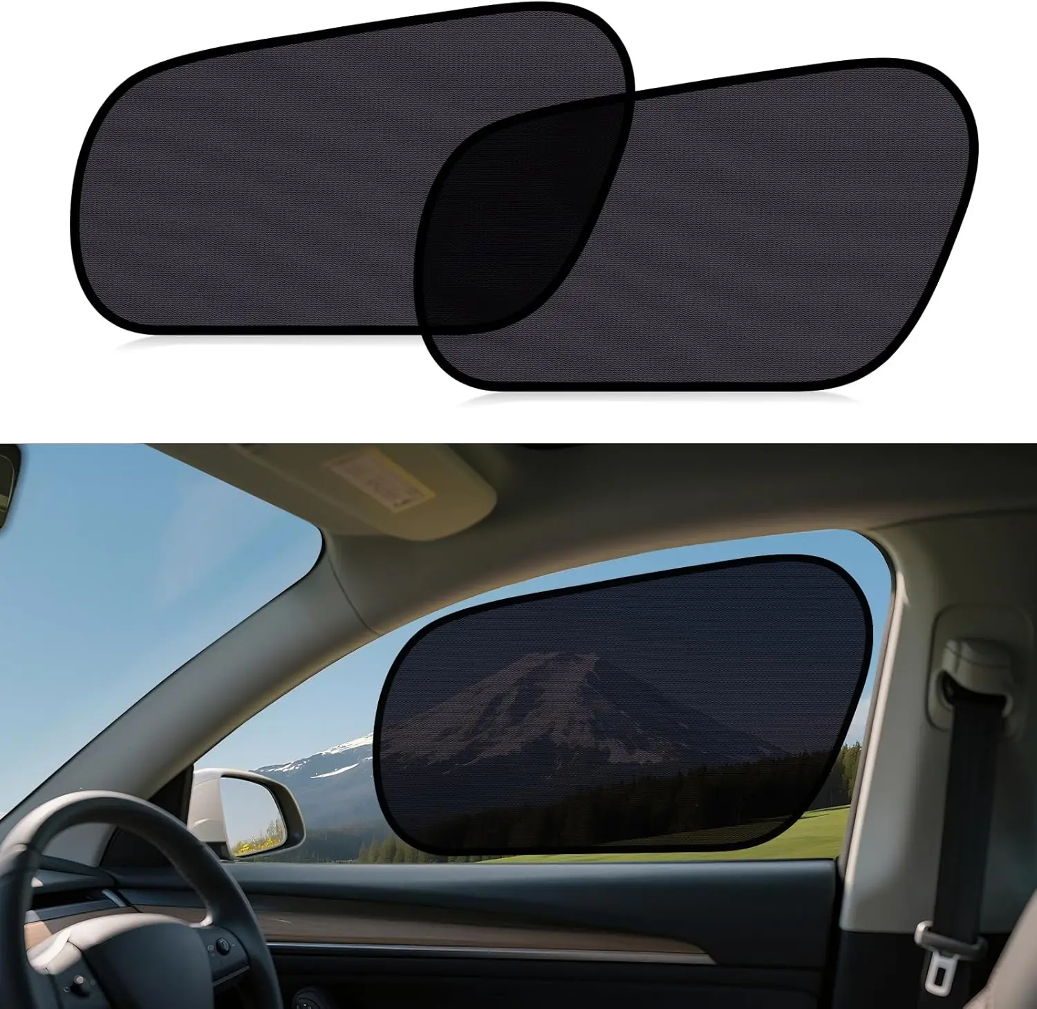 

Tesla Model Y Window Shades for Front Window Sun Shade Semi Transparent Static Cling | Custom Fit 2020-2024 | 95% UV & Heat Bloc