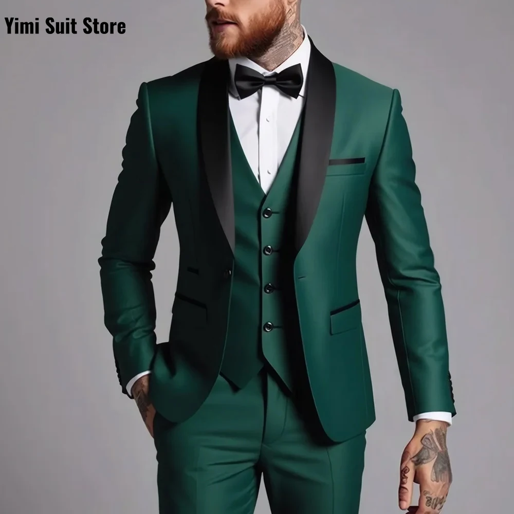 Nuovo vestito da uomo Griglia di moda 3 pezzi Smoking da lavoro Sposo Un petto Banchetto Abbigliamento maschile Abiti da festa di nozze Giacca + Pantaloni