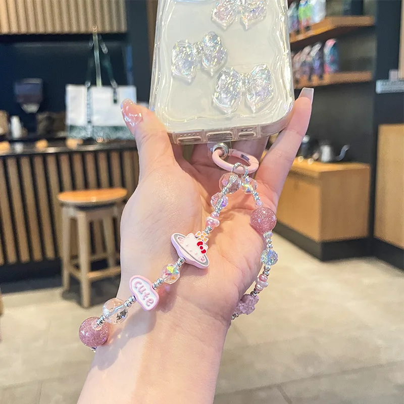 산리오 만화 헬로키티 비즈 체인 애니메이션 폰 체인 귀여운 백팩 펜던트 귀여운 키체인 모바일 케이스 액세서리 선물