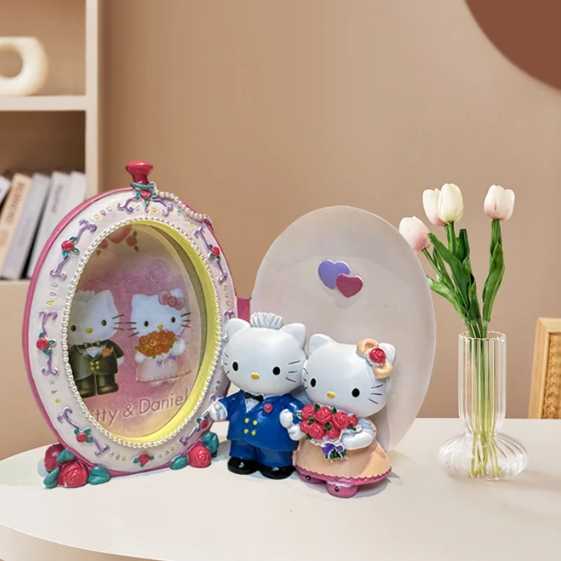 Hello Kitty Sanrio Picture Frame Clocks European Style Resin Flower Photo Frame Oval Rectangle Shape Frames For Wedding Gifts