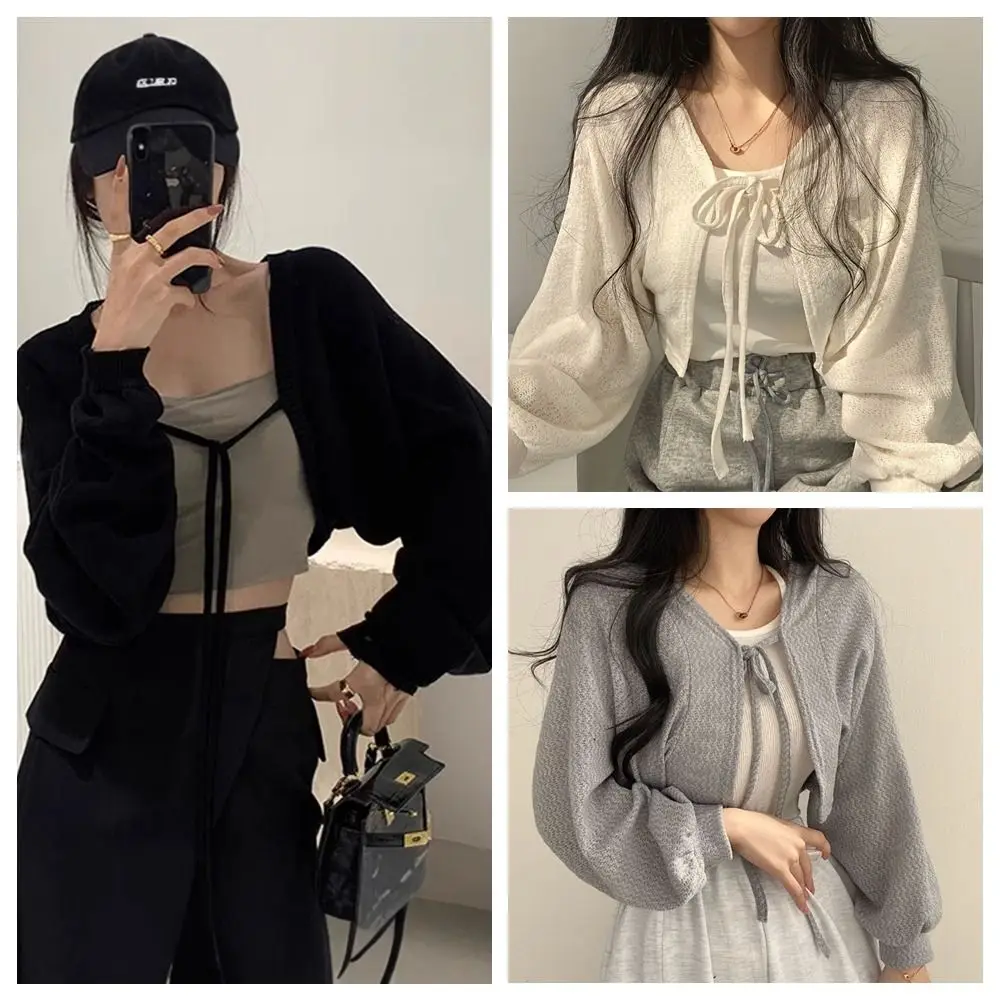 

Fashion Thin Fabric Knitted Cardigan Lace-Up Casual Lace-Up Knitwear Sunscreen Short Coat Summer