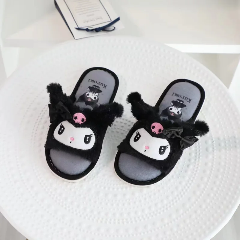 Sanrio autumn and winter Kulomi cute warm home women's shoes Melody cartoon non-slip thick-soled open-toed cotton slippers