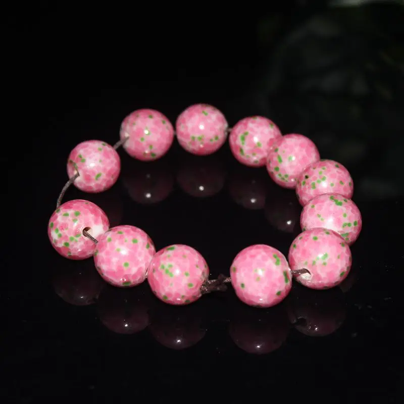 Round String Pink Bead Necklace Bracelet Cherry Blossom Powder Beads