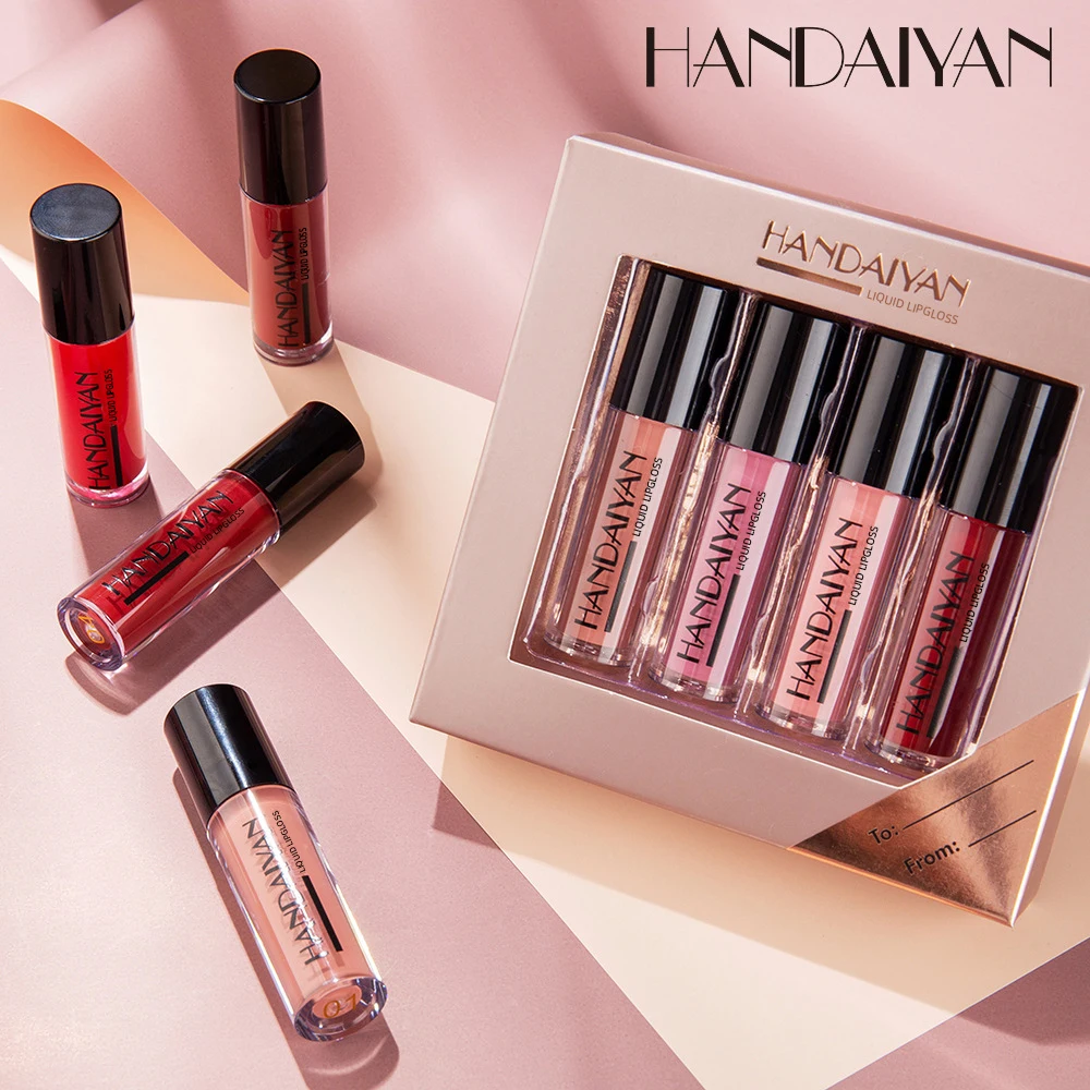 HANDAIYAN 4 Colors Lipgloss Set Matte Mirror Liquid Lipstick Set Long-lasting Waterproof women's Lips makeup Cosmetics