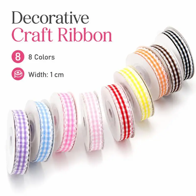 10 Yards/Rolle 10 mm Gingham-Druckband mit Schleifen zum Selbermachen, Geschenkverpackungsschleifen, geeignet für Heim-, Hochzeits- und Weihnachtsdekorationen. – Detail 1