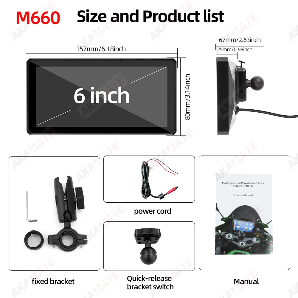 Motorrad Drahtloses CarPlay Android Auto GPS-Navigationsdisplay Tragbar 3,4" 5" 6" 7" Wasserdichter IPS-Bildschirm Bluetooth – Detail 13