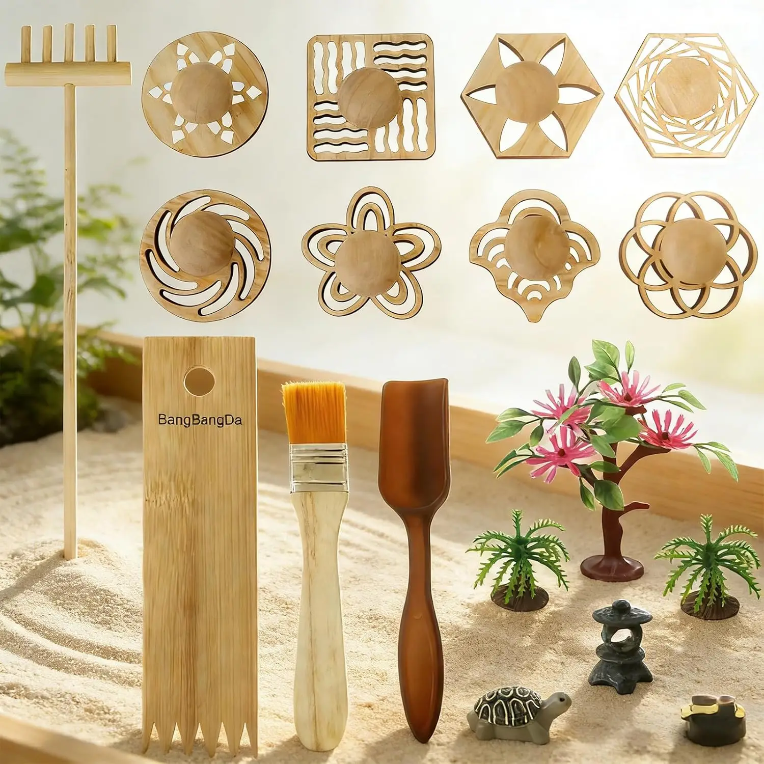 

Mini Zen Garden Rake Stamp Set Desktop Sand Therapy Meditation Tool Kit 20Pcs