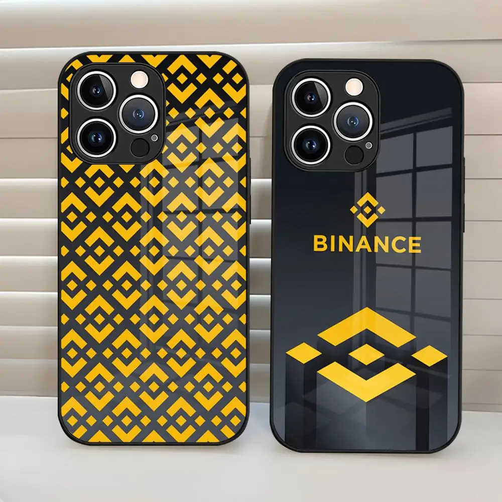 Binance Bitcoin حالة الهاتف التشفير ، غطاء الزجاج المقسى لفون 15 Pro Max ، 14 Pro ، 16 ، 12 ، 11 ، 13 Mini ، X ، XR ، XS ، 8 ، 7 Plus ، SE #1