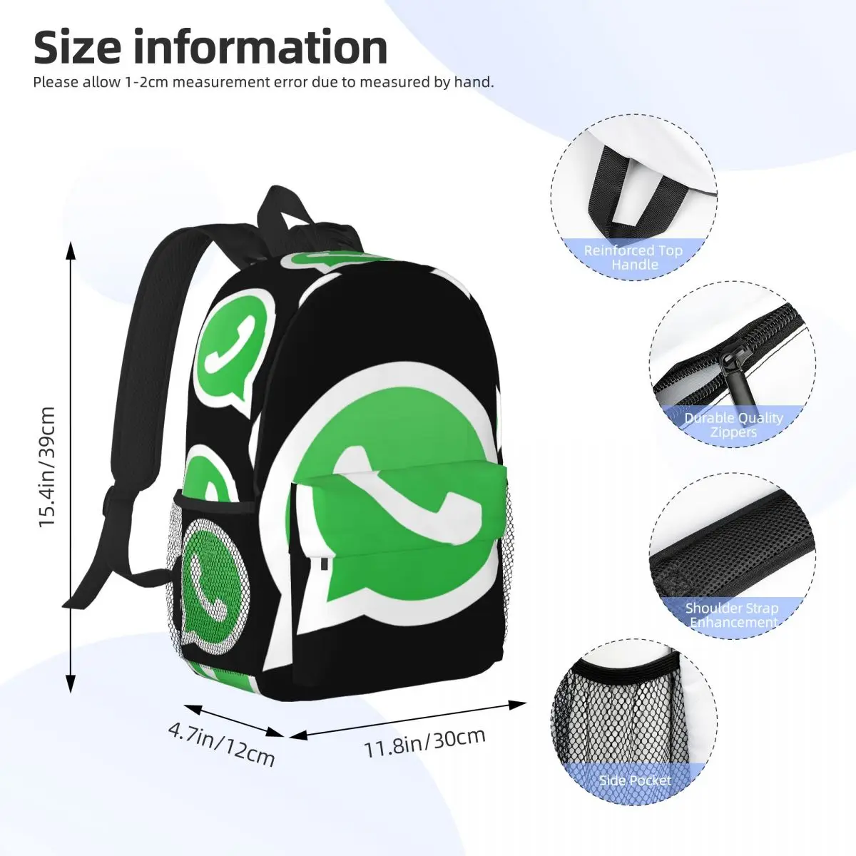 WhatsApp Logo Rucksack Middle High College Schüler Bücher tasche