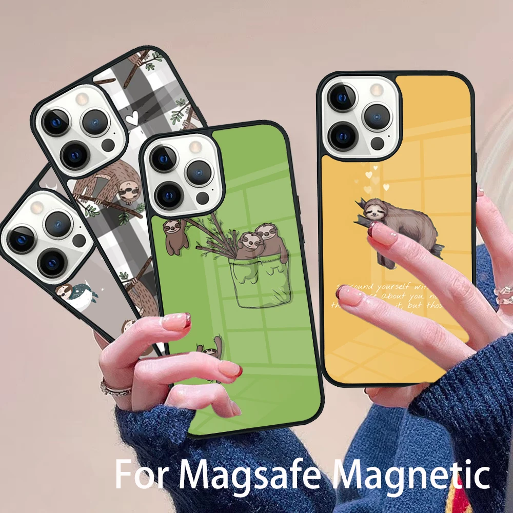

Baby Sloth Phone Case Magesafe Magnetic Wireless Charge Cover For IPhone 16 11 12 13 14 15 Pro Max Plus Mini
