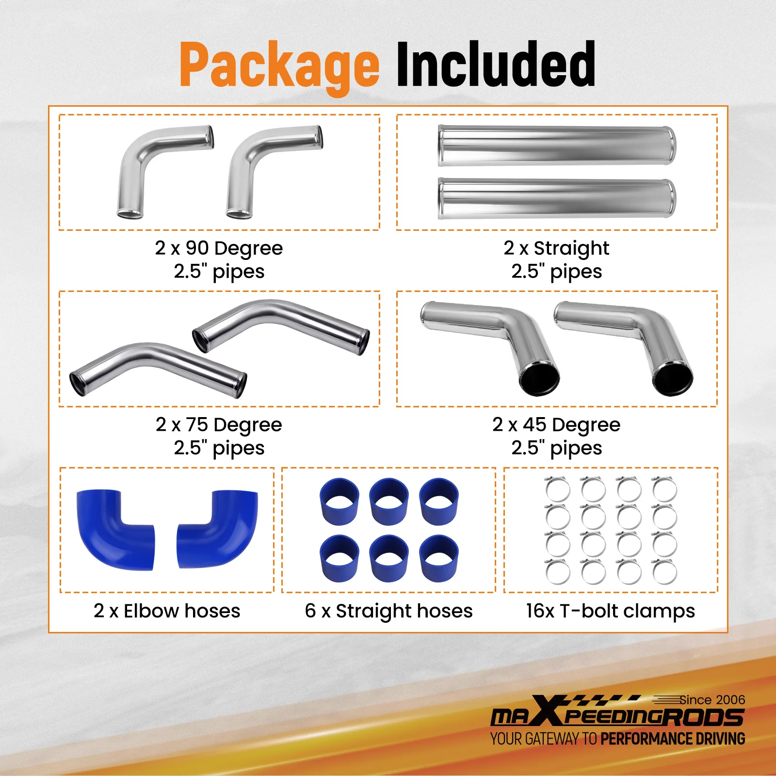 2.5 inch Universal Aluminum Intercooler Turbo Piping pipe Kit+ Silicone+Clamp