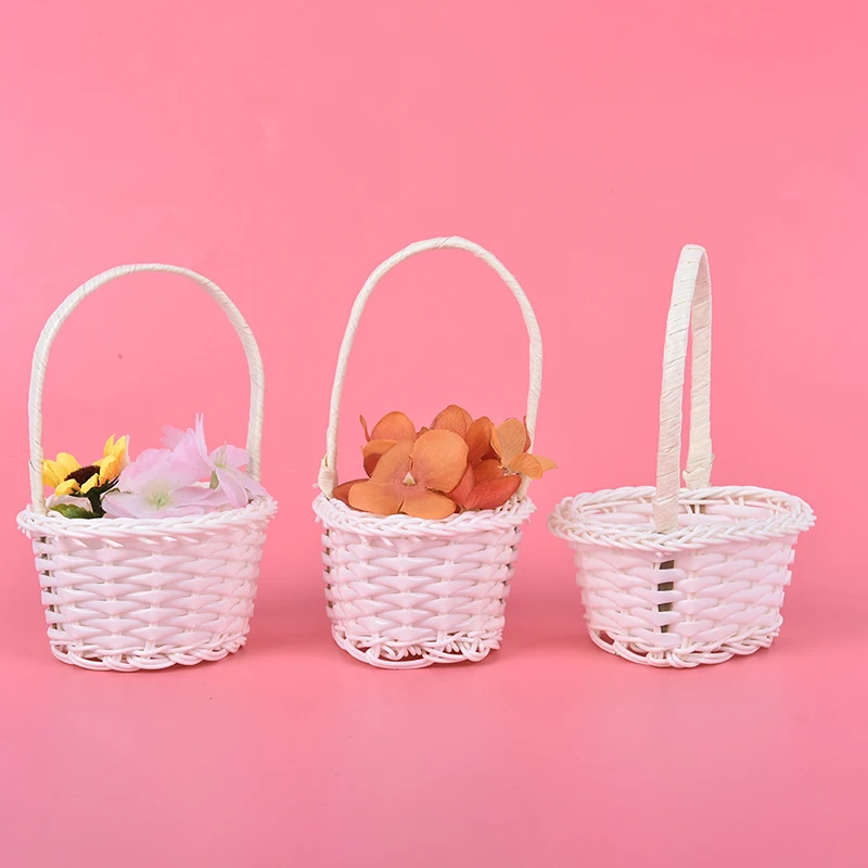 1Pcs Hand-woven Mini Plastic Weaving Storage Fabric Basket Rattan Tea Picnic Bag