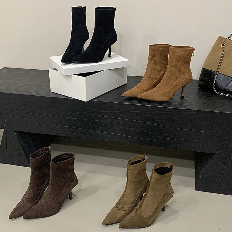 Eilyken Women Ankle Boots Sexy Thin High Heels Pointed Toe Female Shoes Spring Autumn Zipper Chelsea Short Booties