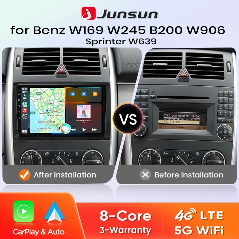Junsun 8 Core Wireless CarPlay Android Auto Auto Radio Für Mercedes Benz W169 W245 B200 W906 Sprinter W639 Vito 4G WiFi Autoradio - PX1 (2GB 32GB)9"