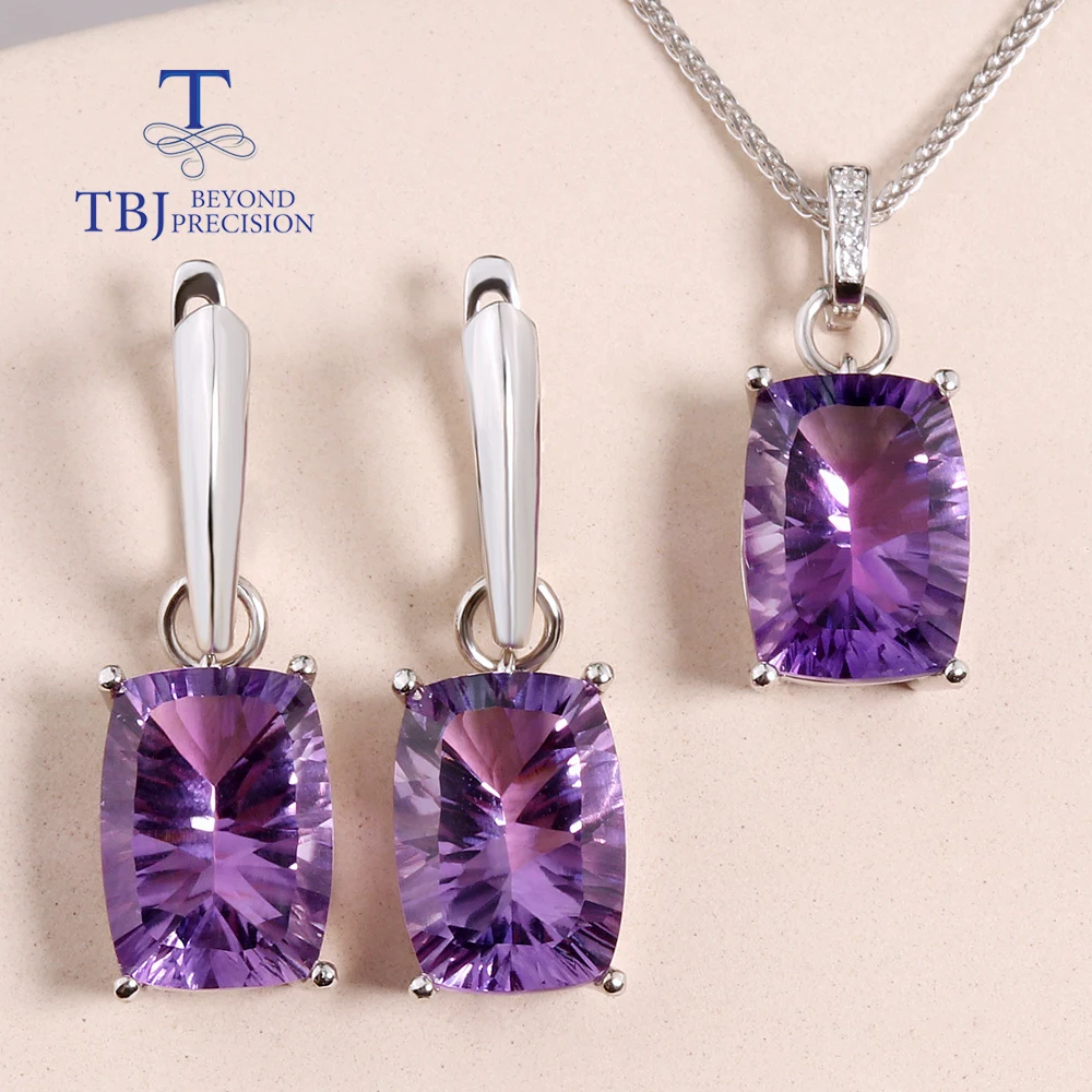 

Luxury Brazil Amethyst Natural Gem Earrings Necklace for Women 925 Sterling Silver Fine Jewelry Anniversary gift