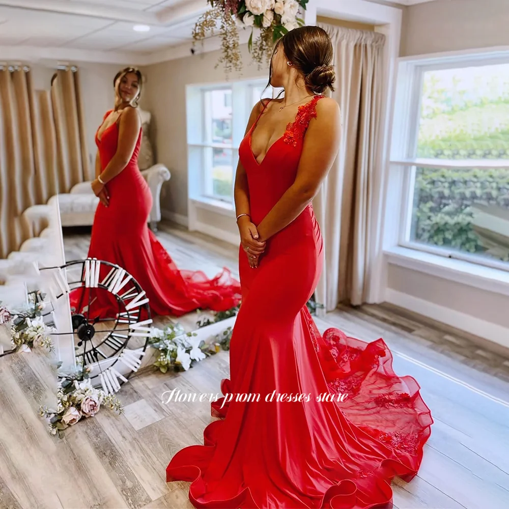 

Flowers Mermaid Party Dress Sexy Evening Dress Lace Train Prom Dress Formal Occasion Dress for Women Customized