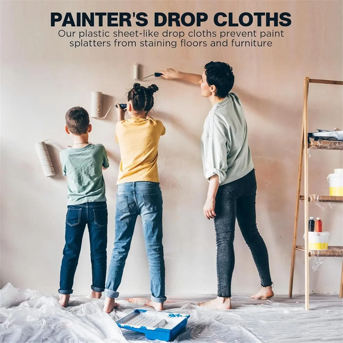 ABFW 12 X 9 Ft Plastic Drop Cloths (6 Pack) - Disposable Painter'S Sheeting & Tarps for Painting, Waterproof Furniture/Couch