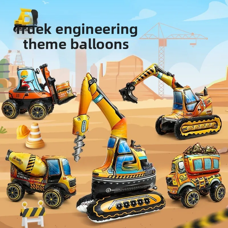 

Cartoon Construction Vehicle Foil Balloons Children's Stall Birthday Party Scene Decoration Foil Balloon Decorations