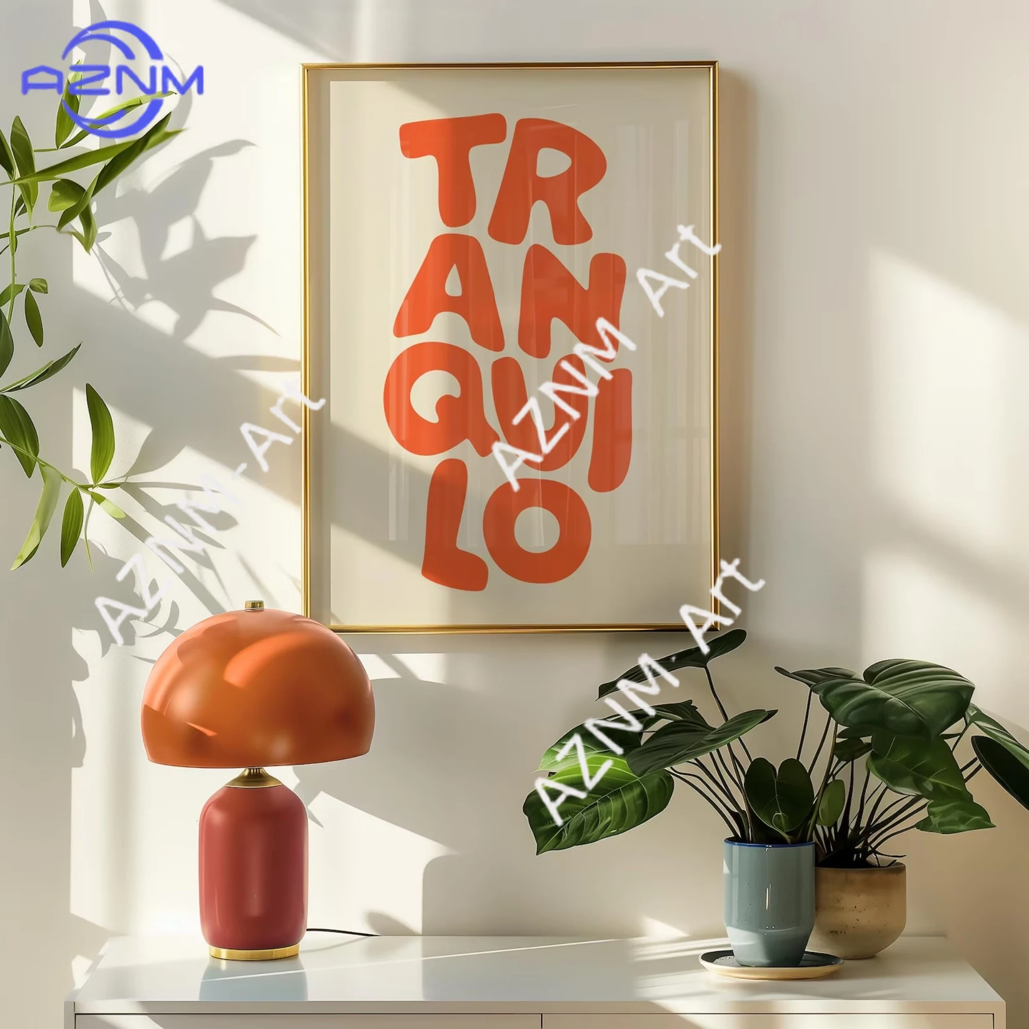 Boho Tranquilo Orange Cream Retro Typography Wall Art Print Canvas Painting Poster Picture For Living Room,Bedroom Home Decor