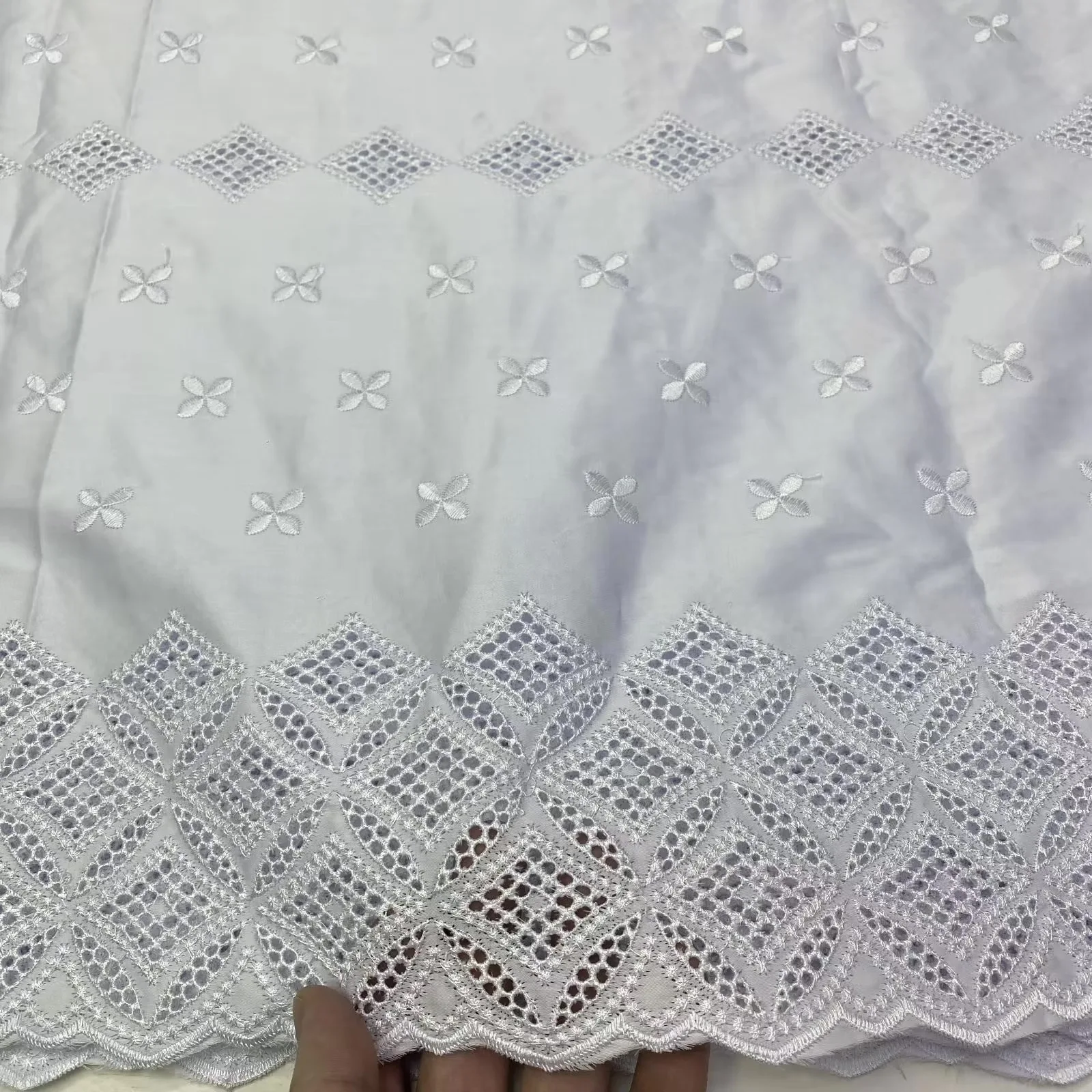 

White African Swiss Voile Lace High Quality 5Yards Soft Embroidery Nigerian Satin Drill Cotton Lace Fabric For Wedding Dress Sew