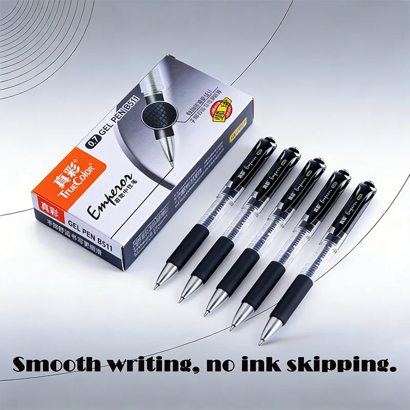 Truecolor Gel Pens Black 0.7mm 10 Pack, Smooth Writing, No Skipping, Office Essentials