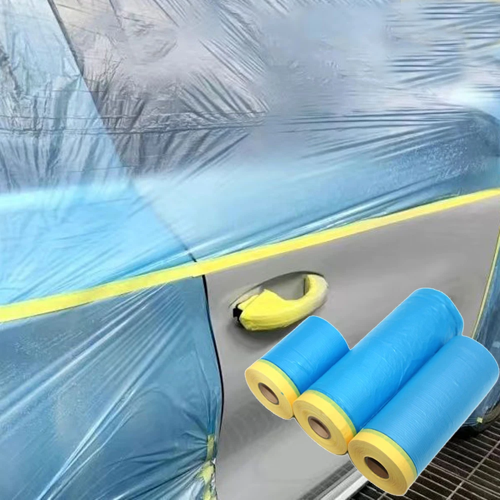Filme de mascaramento pré-gravado, folha plástica, fita automotiva Washi, pintores de resíduos, pano de gota azul PE para pintura, 3 Rolls, 25m