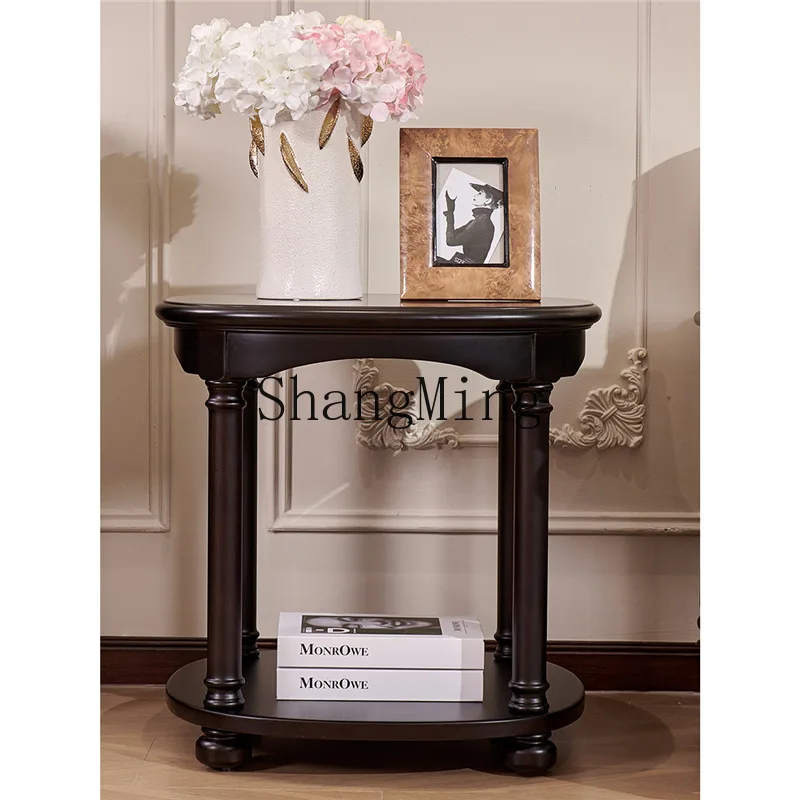 

SM retro solid wood square few small apartment bedside shelf living room antique sofa small side few