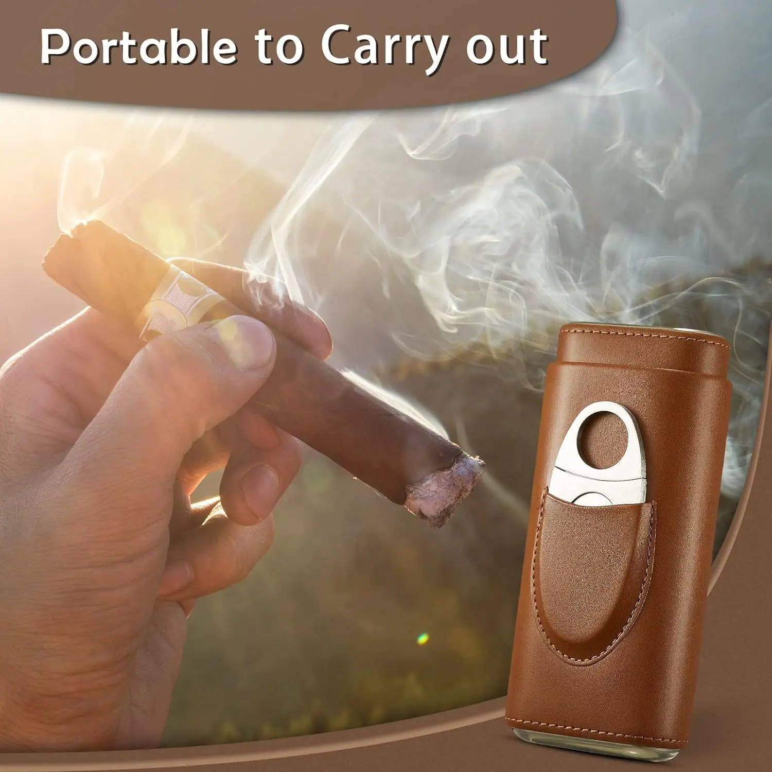 High Quality Cigar Moisturizing Case Portable 3-Piece Cigar Moisturizing Leather Case