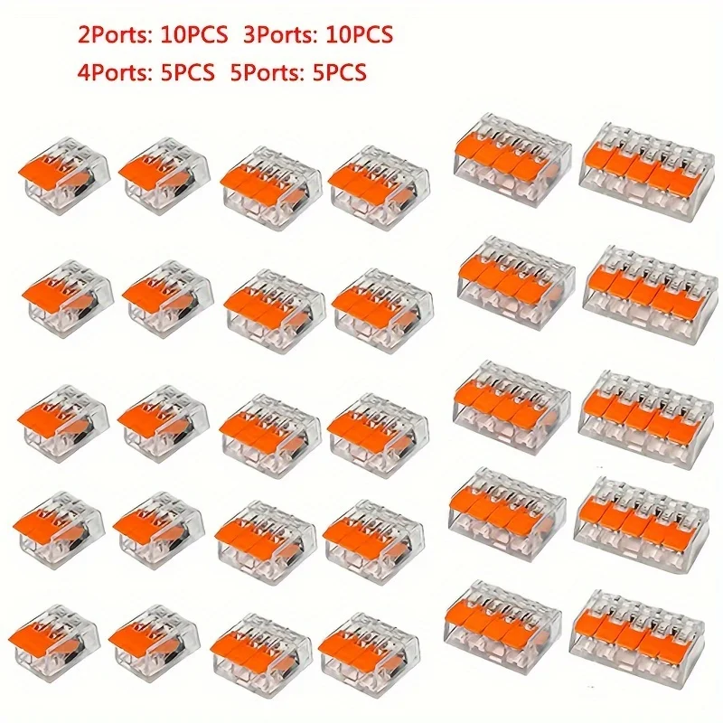 30 Pcs Orange Combination Cable Connector 1 In And Out Fast Cable Electrical Clamp Kit Connector Terminal