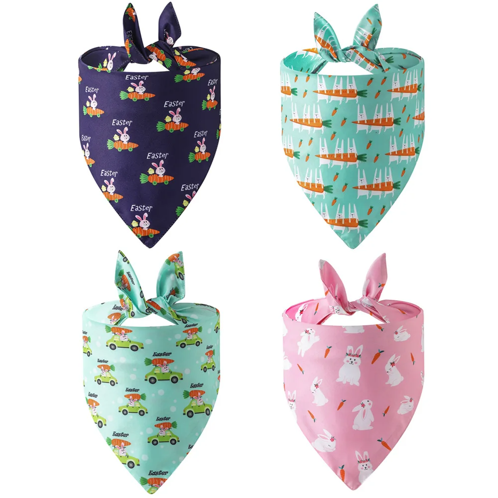 Sucado Wholesale Best Seller Easter Dog Bandana Triangular Reversible Pet Scarf for Boy and Gifl Cats Bibs Rabbit Carrots Print