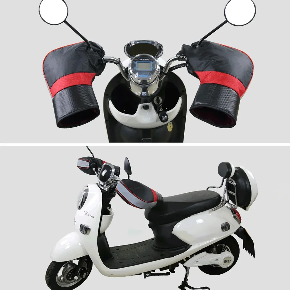 1 par de luvas aquecedoras de inverno para motocicleta, manoplas protetoras para guidão de motocicleta, scooter, grosso, quente, alça, barra, à prova de chuva