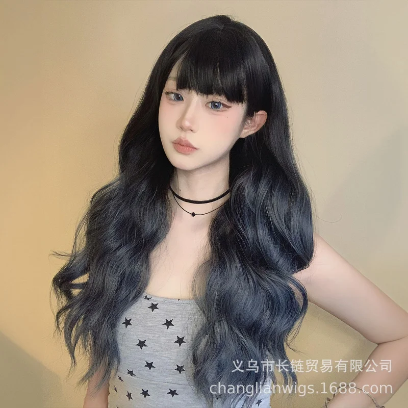 

Женский парик с длинными кудрявыми волосами в градиентной синей гамме, в стиле лолита, популярный в интернете, реалистичный парик на всю голову для гей-кроссдрессеров.