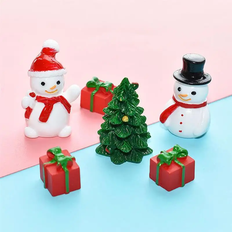 10pcs Christmas Mini Snowman Resin Ornaments Xmas Mini Snowman Diy Miniature Ornaments Micro