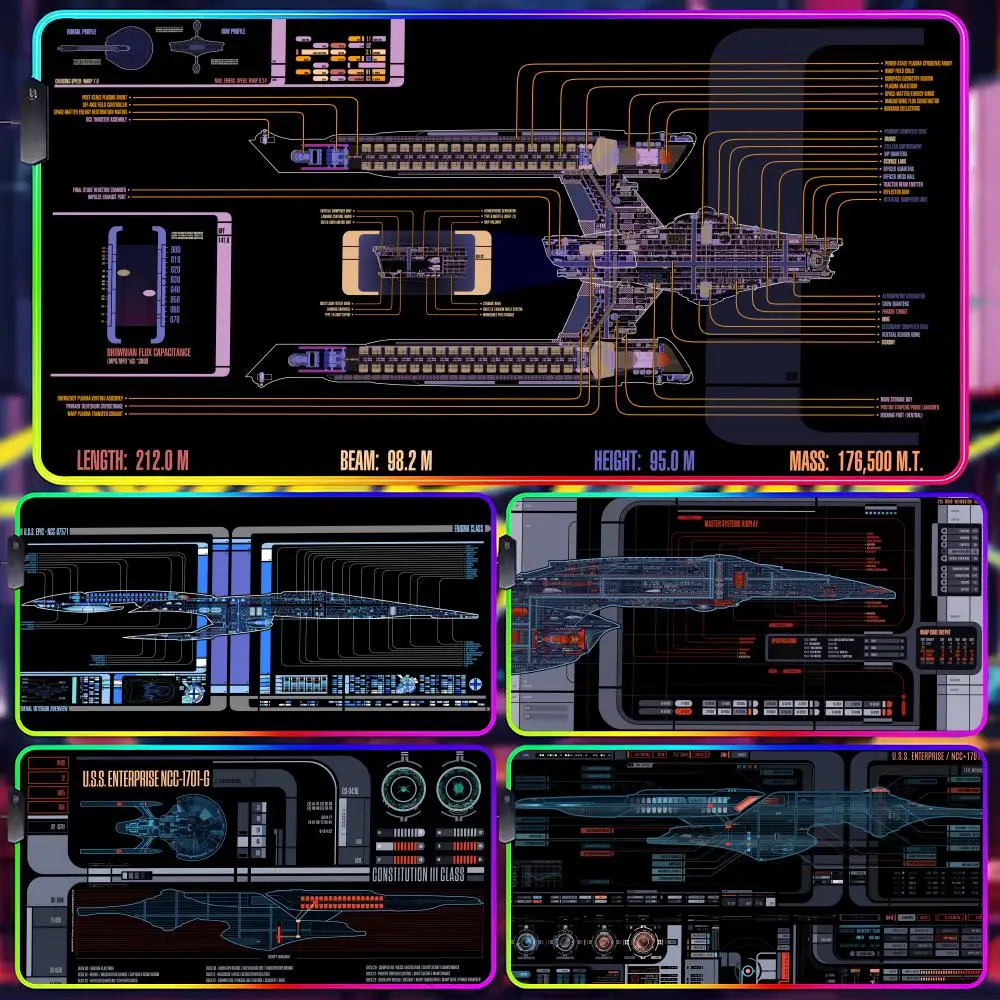 

Коврик для мыши S-Star T-Trek Starship Blueprint с LED-подсветкой, игровой коврик для стола, RGB-коврик для клавиатуры и мыши ПК
