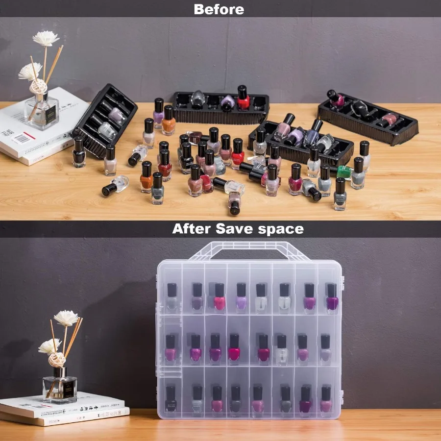 Custodia organizer per smalti per 48 bottiglie con 2 separatori per unghie Porta smalti gel a doppio lato con divisori regolabili Cl