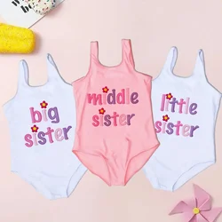 Big/middle/little Sister Baby Girl 1piece Bathing Suit for 2-7 Year Sibling Sister Macthing Swimsuits Flower Bikini Beachwear