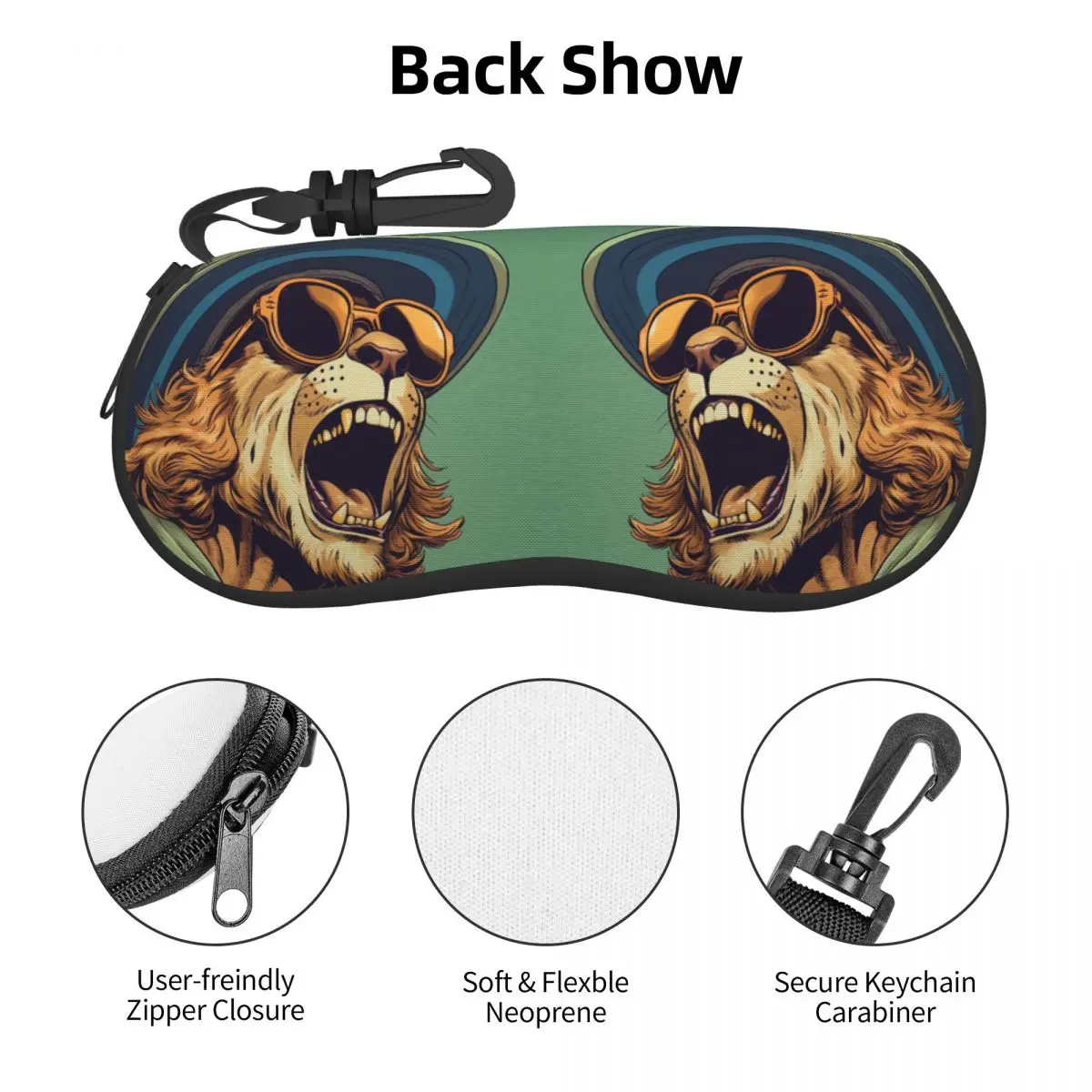 Lion Horizontal Glasses Case Laughing Male Female Zip Sunglasses Pouch Classic Reading Eyeglasses Box