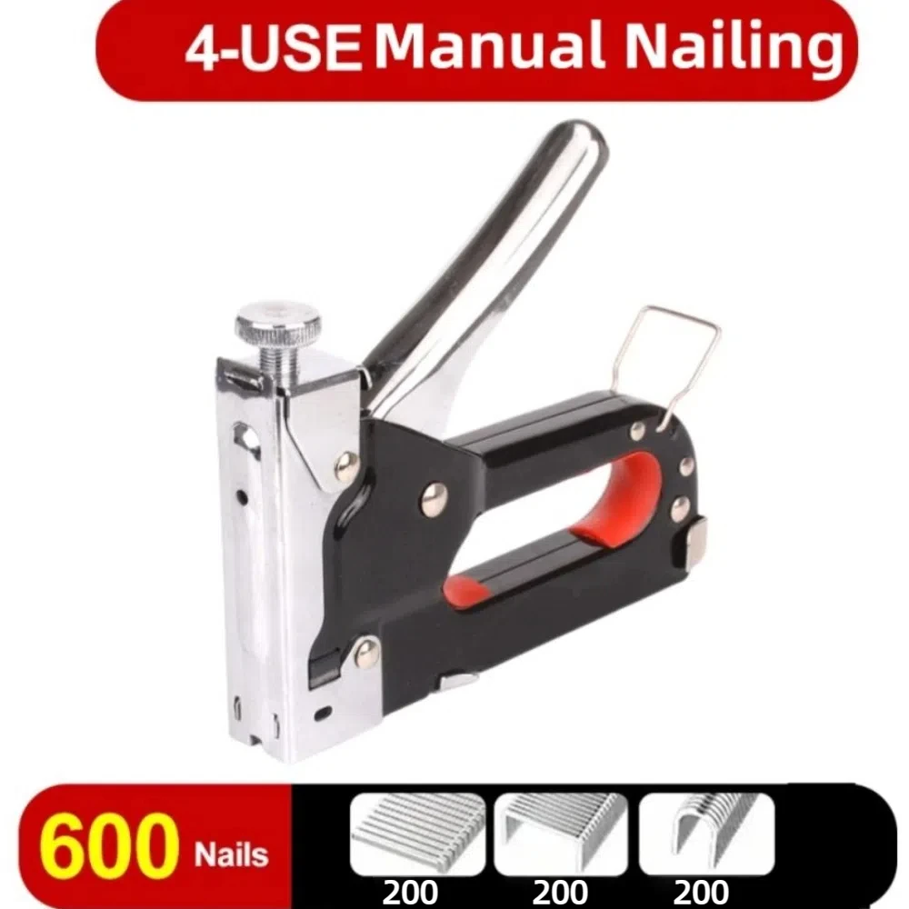 

New 4 in 1 Nailer Heavy Duty With 600 Staples Manual Nailing Powerful 4-14mm Stapler Woodworking And Household