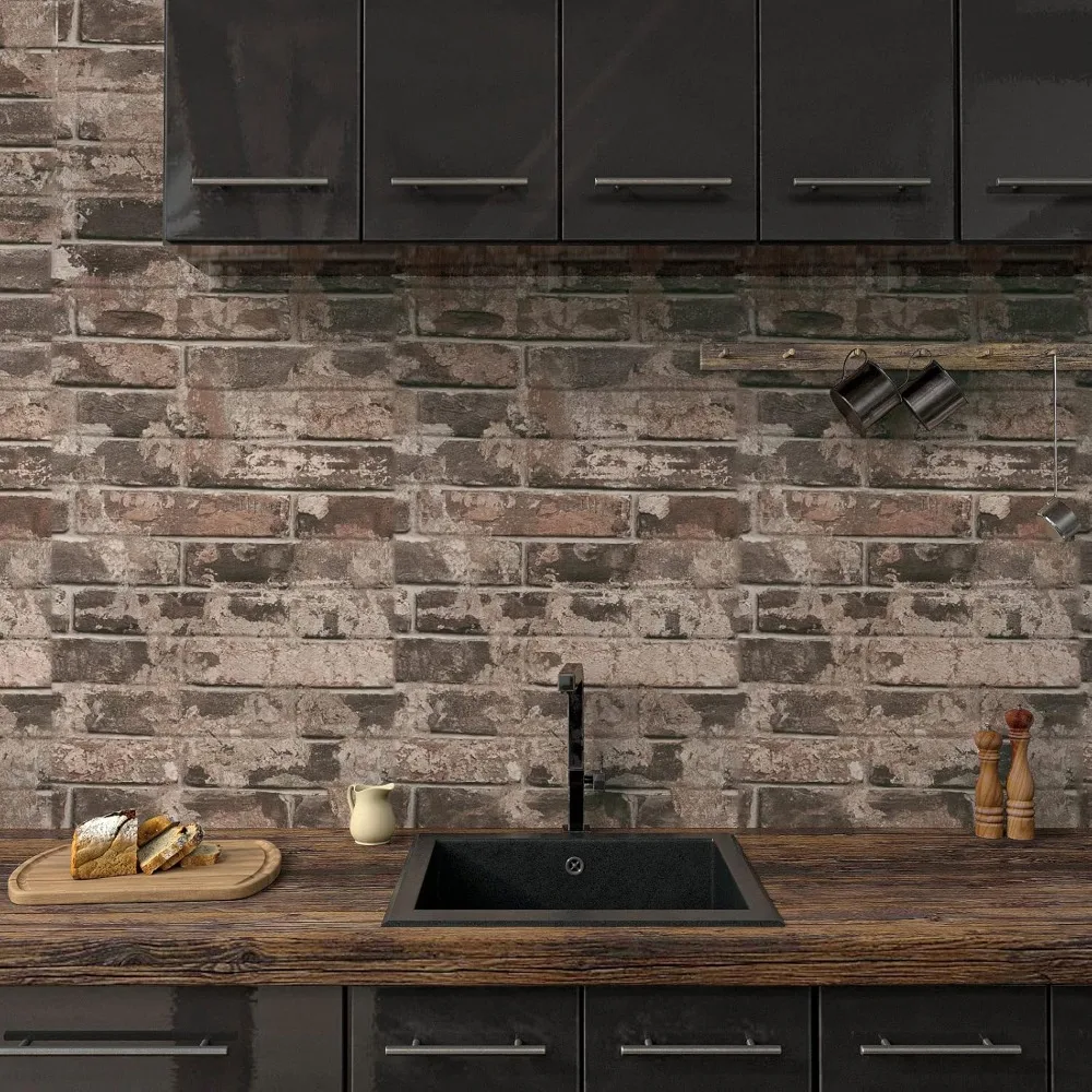 レトロブラウンレンガ柄ピールアンドスティック壁紙 防水 取り外し可能 寝室用 フェイクレンガコンタクトペーパー 32x354インチ